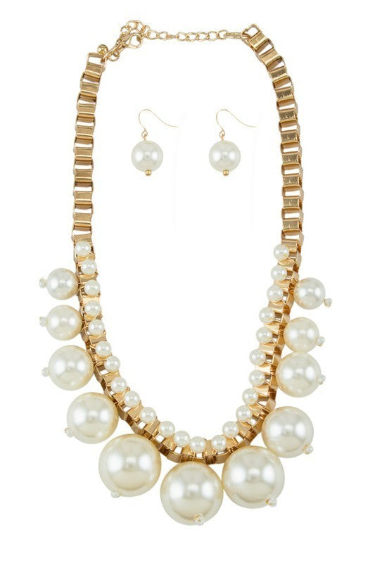 Pearl Ball Decorated Chain Linked Necklace