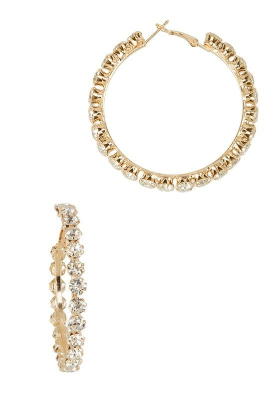 Bold Rhinestone Hoop Gold Earring