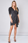 Ruched Puff Sleeves Surplice Short Dress