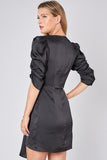 Ruched Puff Sleeves Surplice Short Dress