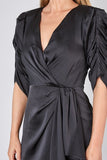 Ruched Puff Sleeves Surplice Short Dress