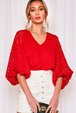 Balloon Sleeve Lace Red Top