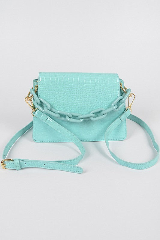 Mint Croc Clutch W/Plastic Chain