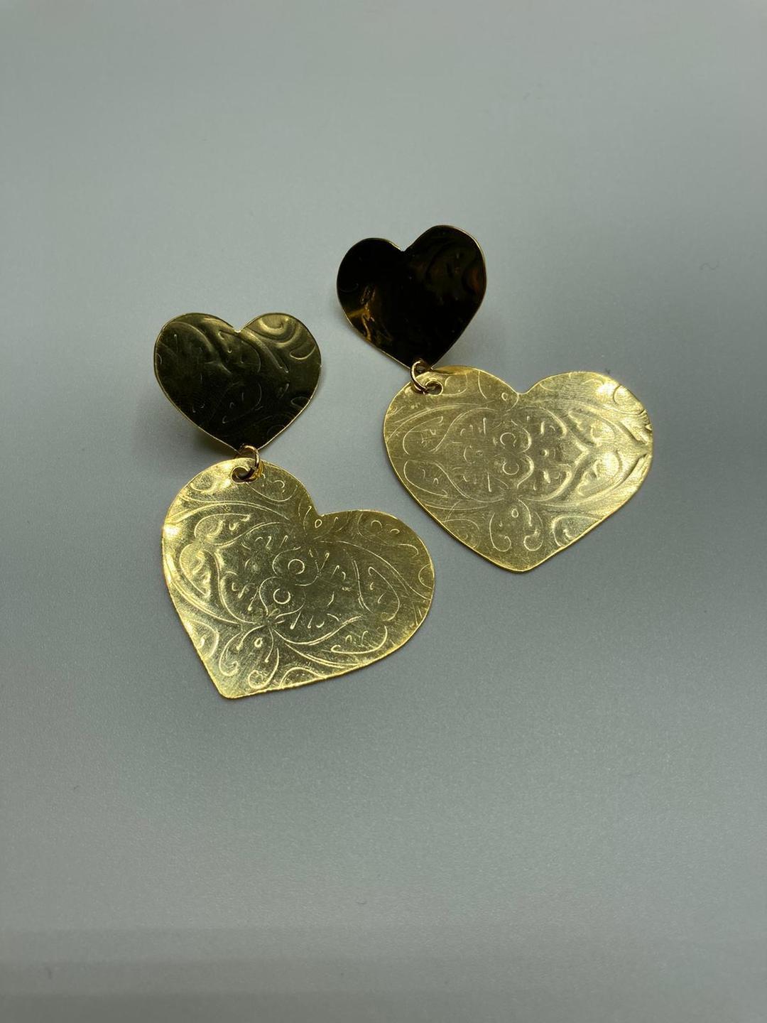 Engraved Double Heart Turkish Earrings