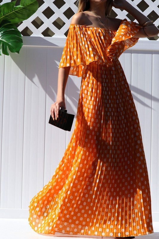 Off Shoulder Polka Dots Maxi Dress