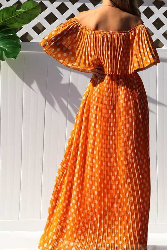 Off Shoulder Polka Dots Maxi Dress