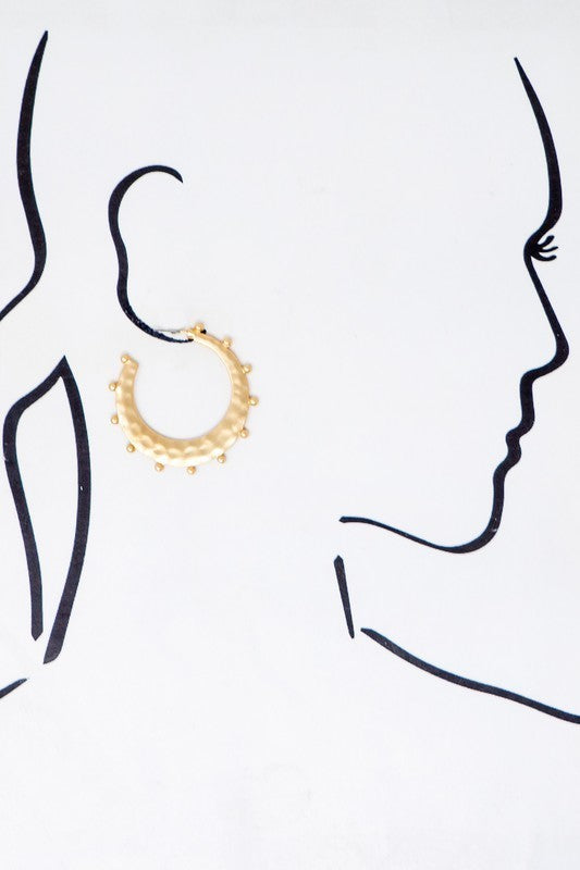 Hammered Studded Crescent Hoop Earrings