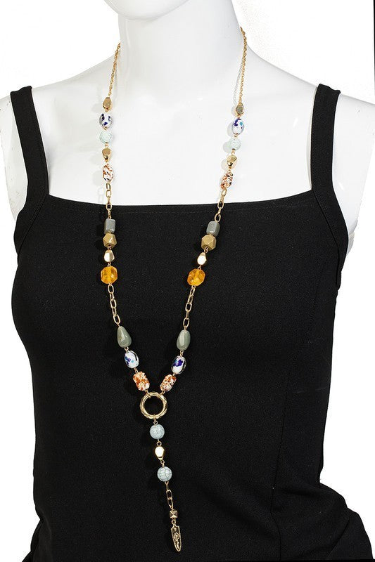 Semi Precious Bead Lariat Necklace