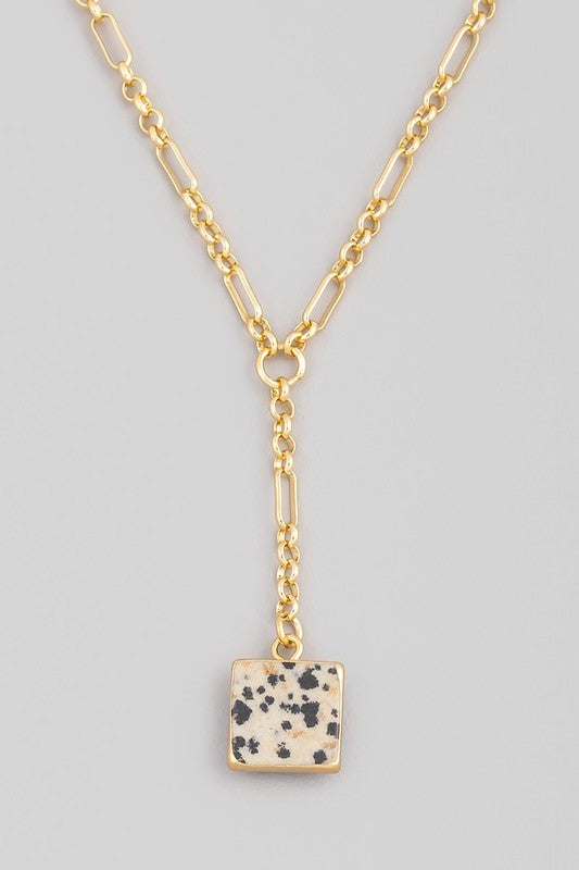 Semi Precious Square Stone Pendant Necklace