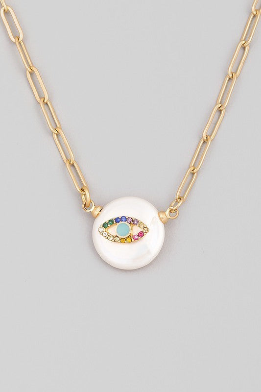 Round Pearl Eye Pendant Necklace