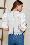 Floral Embroidery Puff Sleeve Top