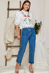 Floral Embroidery Puff Sleeve Top
