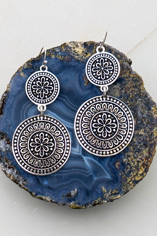 Boho Etched Double Medallion Earrings