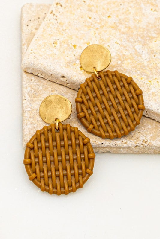 Hammered Stud Straw Disk Earrings