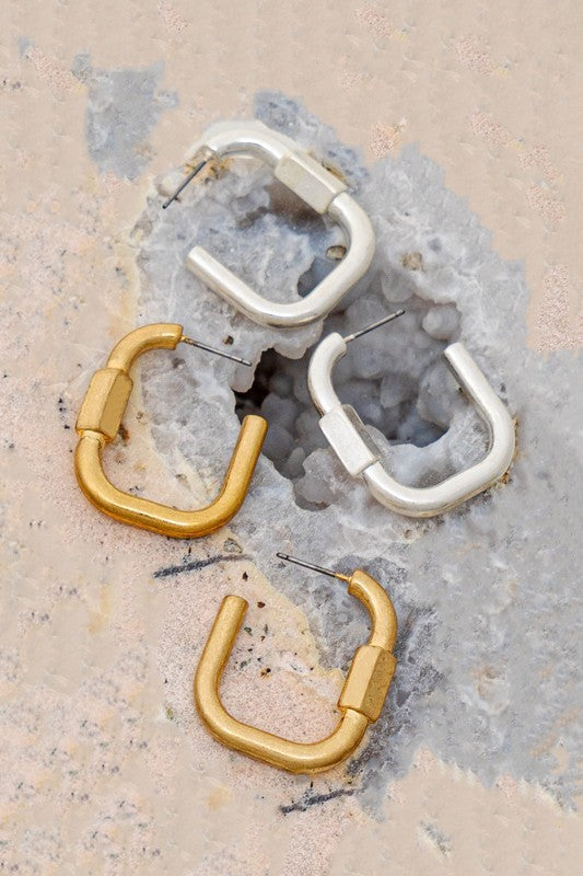 Carabiner Shape Hoop Earrings (Pick Color)