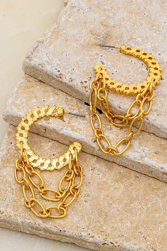 Chain Hoop Earrings with Chain Drops