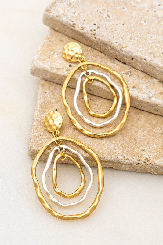 Two Tone Hammered Hoop Earrings