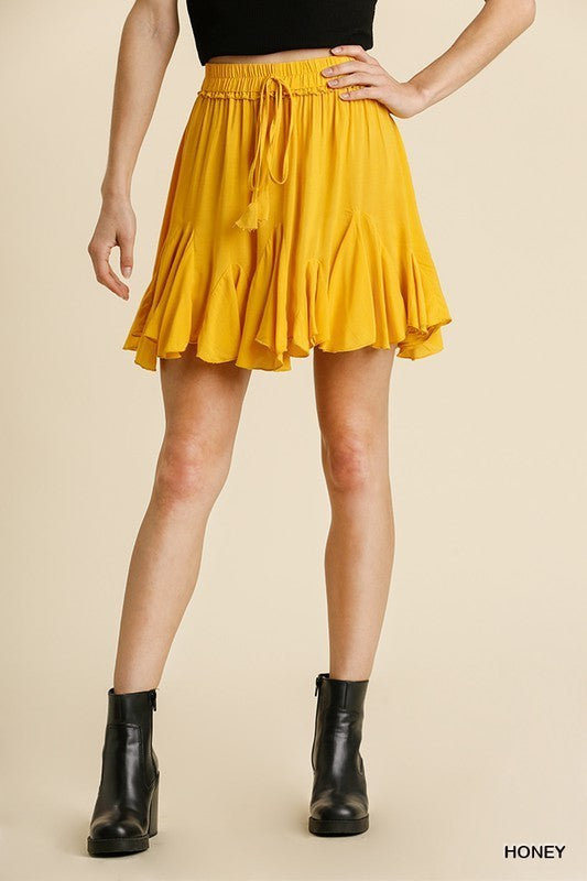 Drawstring Gored Hem Skirt