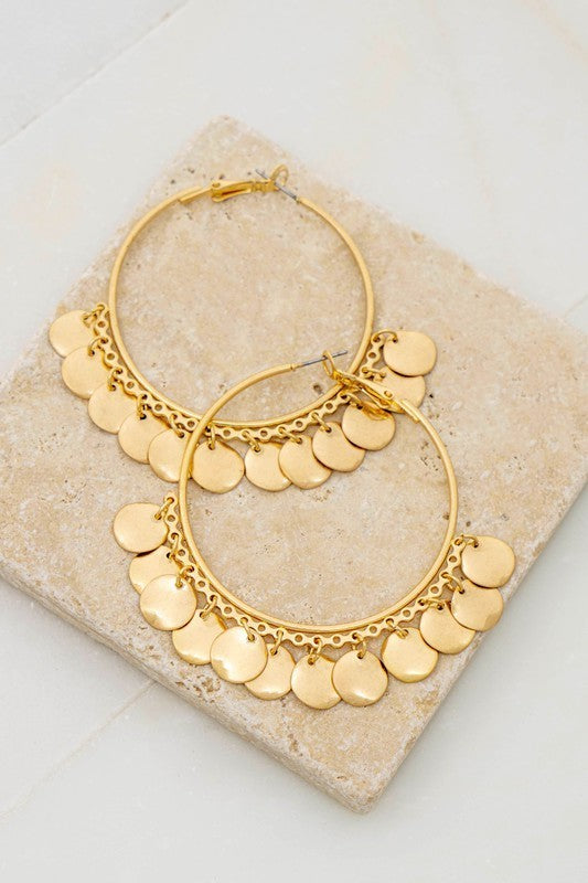 Hammered Disk Hoop Earrings