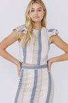 Crochet Lace Striped Top and Skirt Set