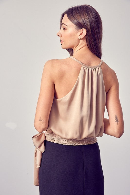 Satin Side Tie V-Neck Top