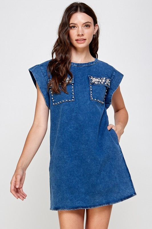 Stone Pocket Denim Short Dress