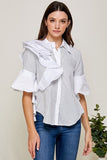 Striped Ruffles Sleeves Blouse Top