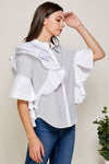 Striped Ruffles Sleeves Blouse Top