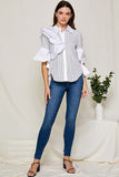 Striped Ruffles Sleeves Blouse Top