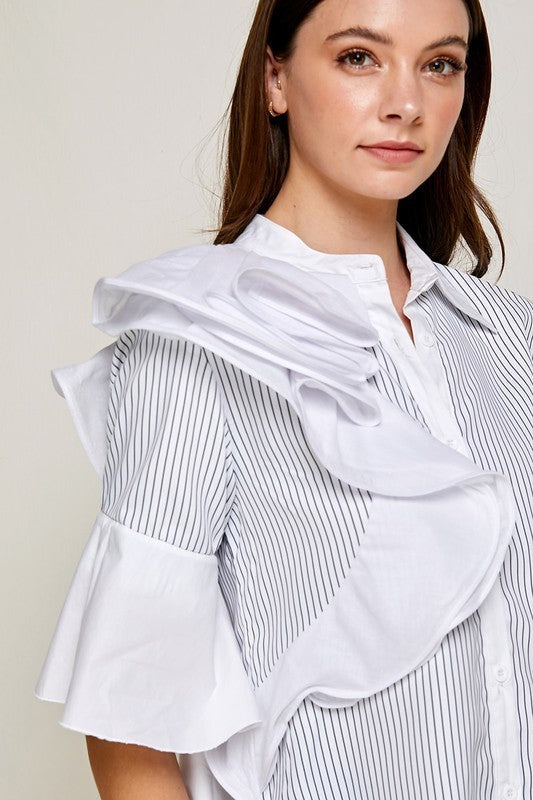 Striped Ruffles Sleeves Blouse Top