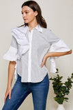 Striped Ruffles Sleeves Blouse Top