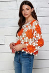 Orange & White Crochet Long Sleeve Top