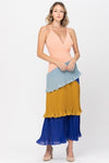 Color Block Tier Pleated Maxi Dress