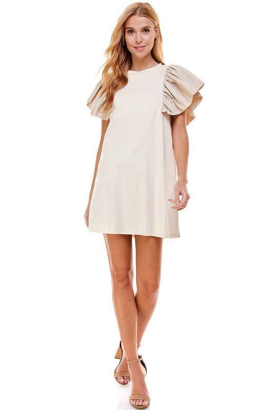 Knit Ruffle Sleeve Short Dress