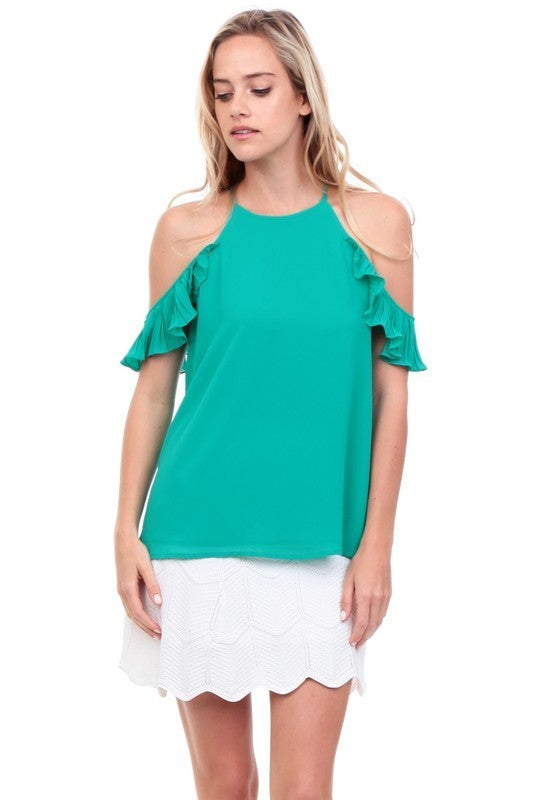 Cold Shoulder Pleat Blouse