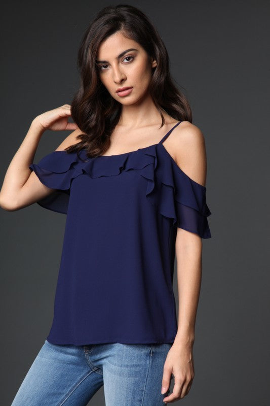 Off Shoulder Double Ruffle Sleeve Blouse