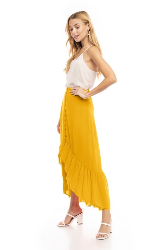 Button Front High-Low Maxi Skirt
