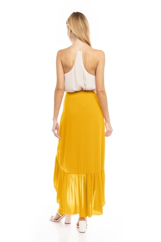Button Front High-Low Maxi Skirt