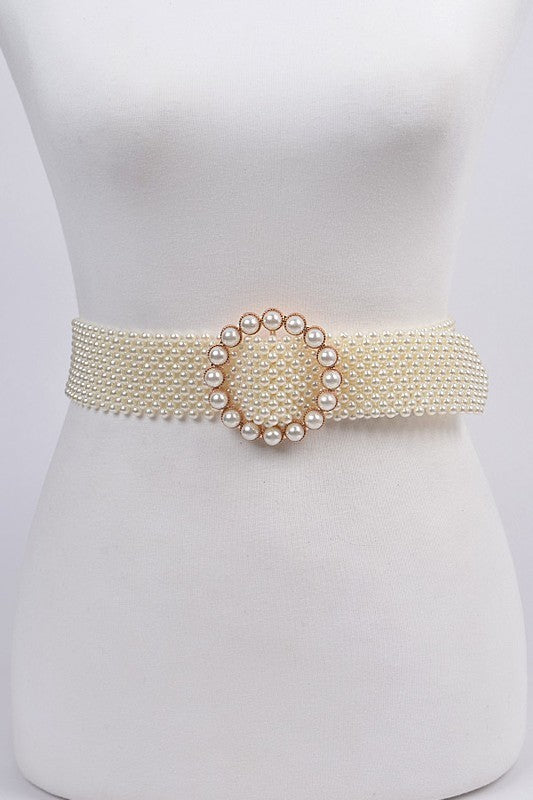 Pearl Beads Circle Buckle Belt