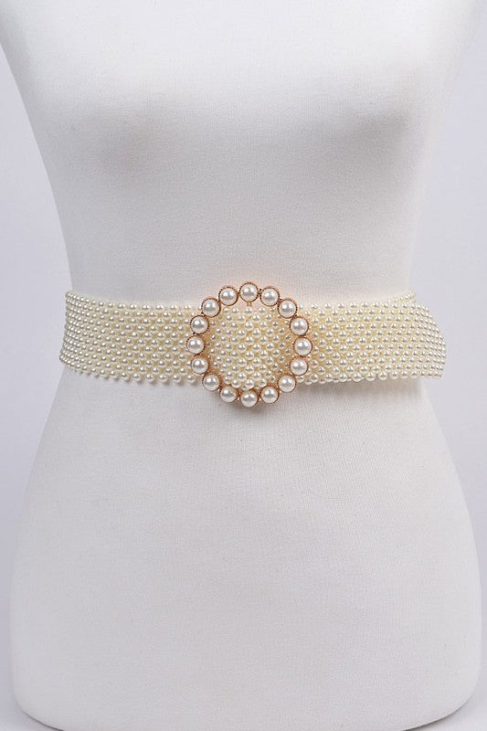 Pearl Beads Circle Buckle Belt