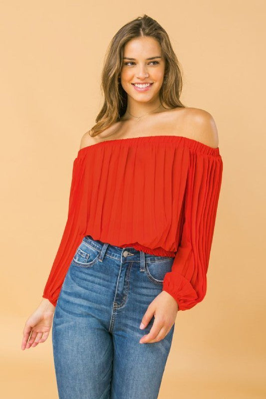 Off Shoulder Long Sleeve Red Top