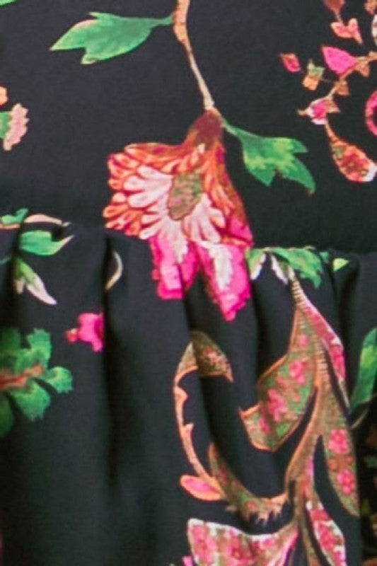 Floral Print Peplum Long Sleeve Top