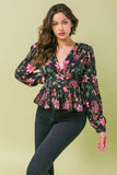 Floral Print Peplum Long Sleeve Top