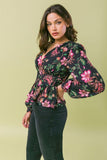 Floral Print Peplum Long Sleeve Top