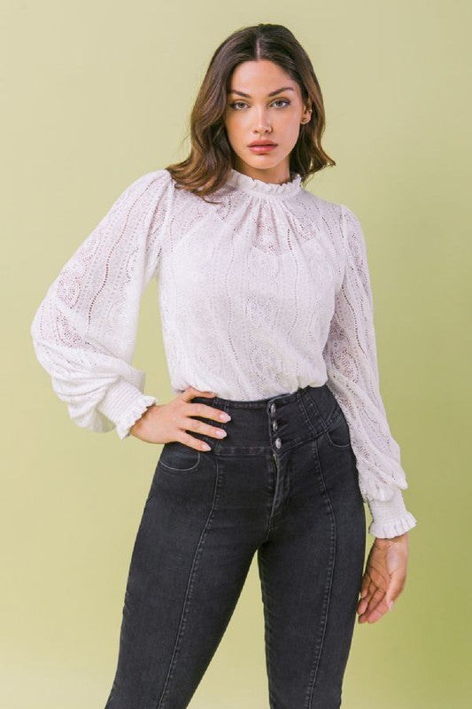 Long Sleeve Lace Mock Top