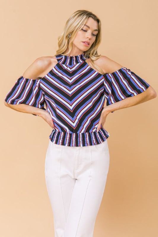 Cold Shoulder Smocked High Neck
