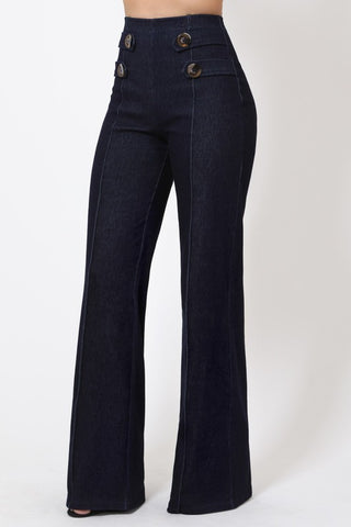Plain Button Detail Jean Pants
