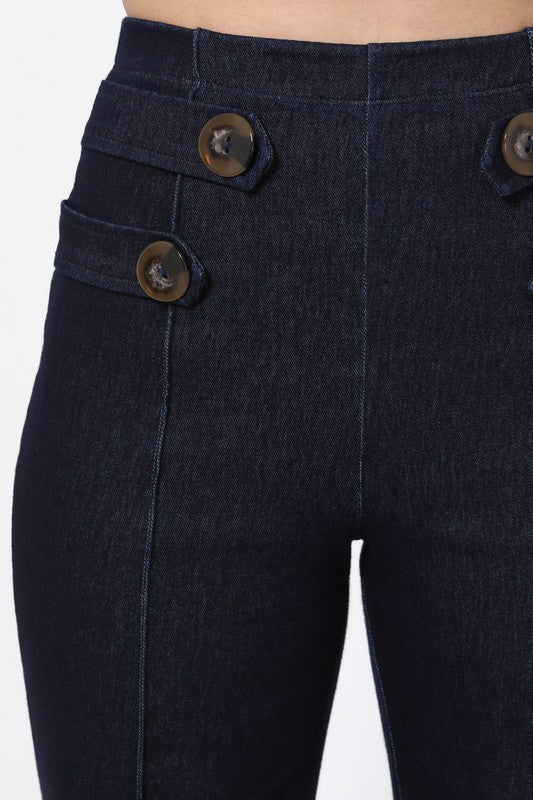 Plain Button Detail Jean Pants