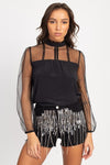 Sheer Clip Dot Mock Neck Top