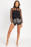 Sheer Clip Dot Mock Neck Top